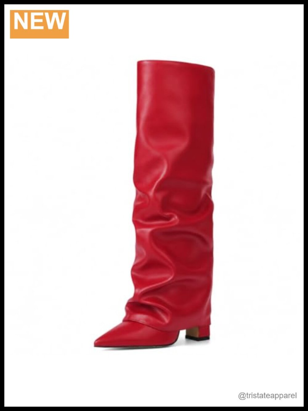Womens Slouchy Knee High Boots Pointed Toe Chunky Heel Pull On